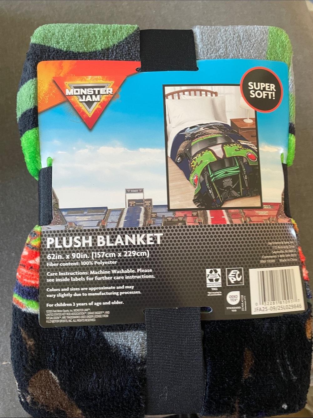 Monster Jam Plush Blanket - Green, Black & Gray